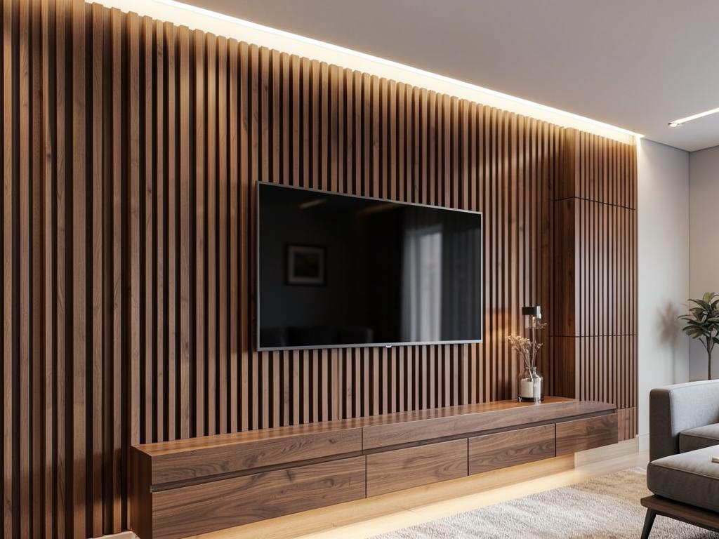 TV wall with vertical wooden fluted panels — design inspiration