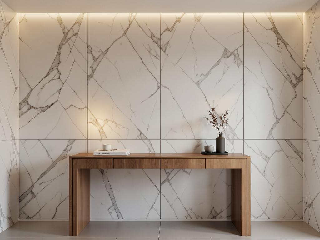 Interior wall clad in marble-look PVC panels — design inspiration